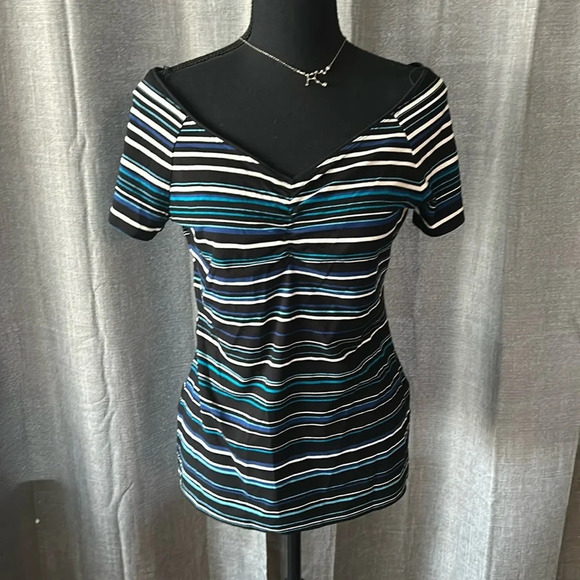 Blue white and black white house black market blouse - Picture 1 of 4